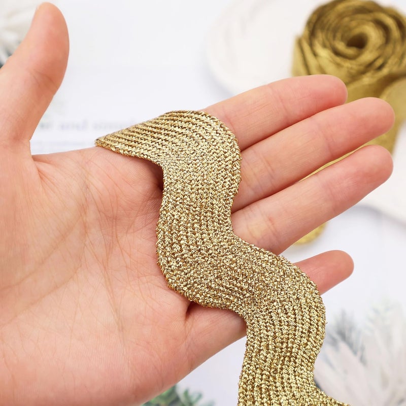 GXTIZAS Rick Rack Wide Rick Rack Wave Bending Fringe Trim 4 Yards RIC Rac Lace Trim for Sewing Customing Wedding Home Party Decoration (Golden) - Image 3